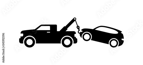 Car tow truck vector icon on white background.