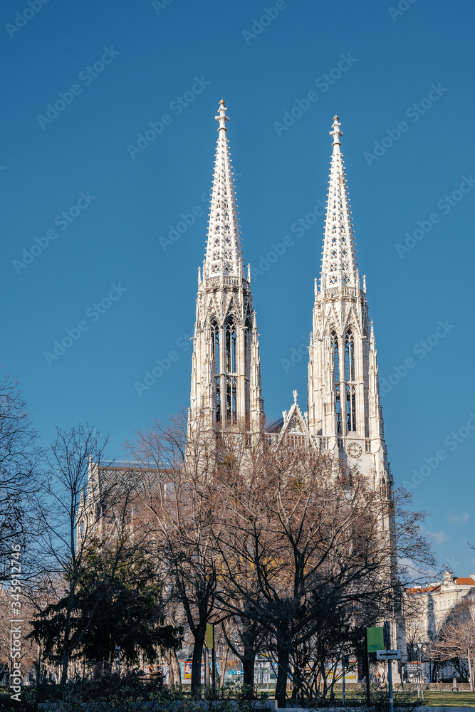 Vienna, Austria. January 2020. Votivkirche, church in neo-Gothic style