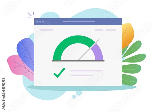 Speed of website internet page loading or seo optimization web site performance test check gauge icon vector flat, concept load time speedometer software tool for downloading score isolated on white
