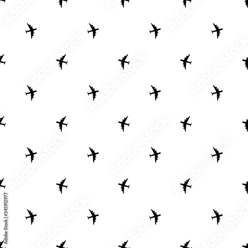 Plane silhouette seamless pattern. Black object on white background. Vector illustration.