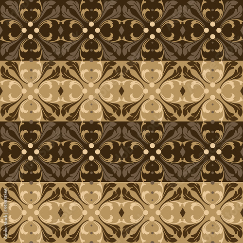Simple flower pattern on Kawung batik with dark brown color design