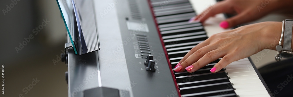 Fototapeta premium Female performs beautiful melody