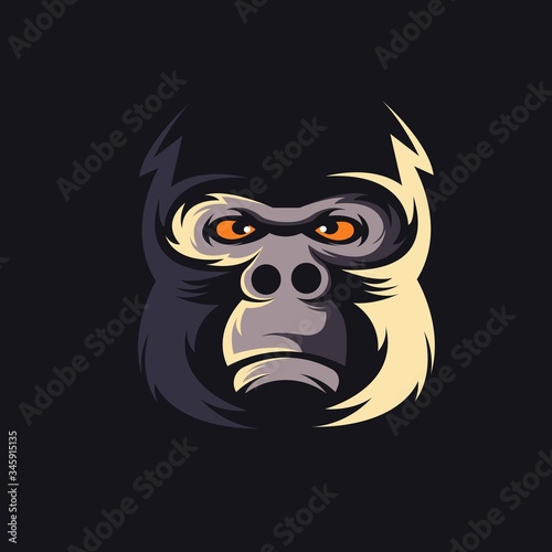 gorilla mascot sport logo, emblem, illustration on a dark background, gorilla mascot logo design vector with modern illustration concept style for badge, emblem and t shirt printing