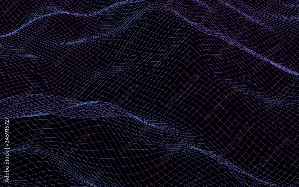 Abstract landscape on a dark background. Cyberspace purple grid. hi tech network. 3D illustration Abstract landscape on a dark background. Cyberspace purple grid. hi tech network. 3D illustration