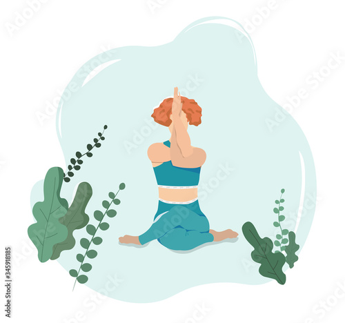 characters, wellness, app, girl yoga vector, pose