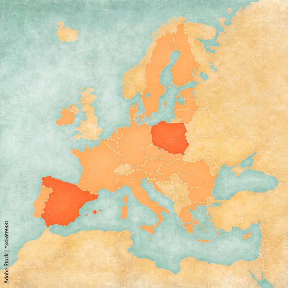Map of European Union - Spain and Poland Map of European Union - Spain and Poland