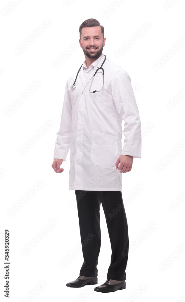 in full growth. a successful doctor is a therapist with a stethoscope in full growth. a successful doctor is a therapist with a stethoscope