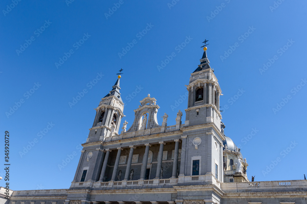 High Facade Of The Almudena Cathedral. June 15, 2019. Madrid. Spain. Travel Tourism Holidays