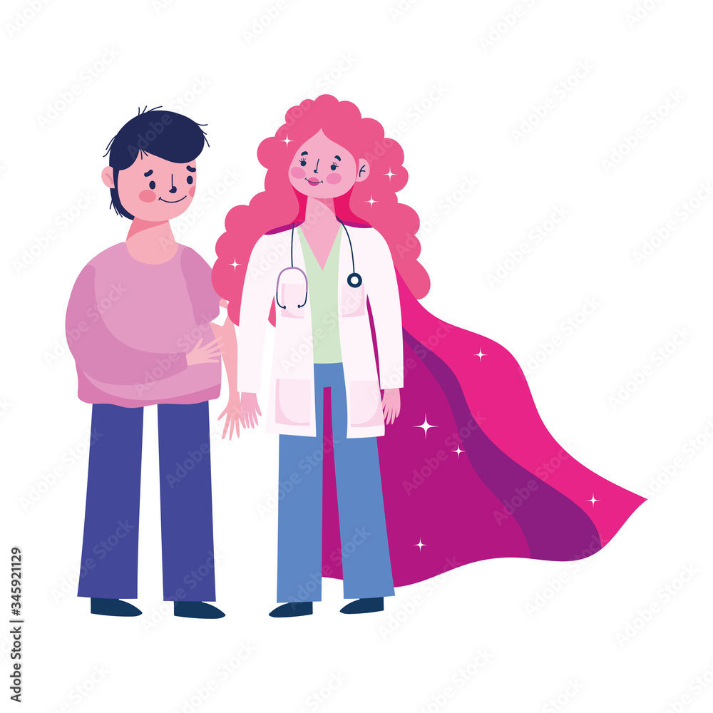 vaccination medical care, female physician and boy with band aid in arm vaccination medical care, female physician and boy with band aid in arm