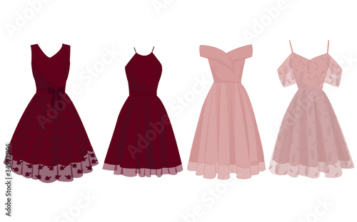 Illustrations Vectors Graphic of Dresses for Charming Red and Pink Parties