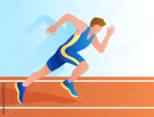the athlete runs through the stadium. Training, championship, competition. Vector illustration. The concept of winning, striving for a goal and achieving. silhouette
