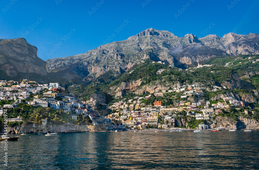 Waterfront view of beautiful town  of Positano at Amalfi coast, Italy