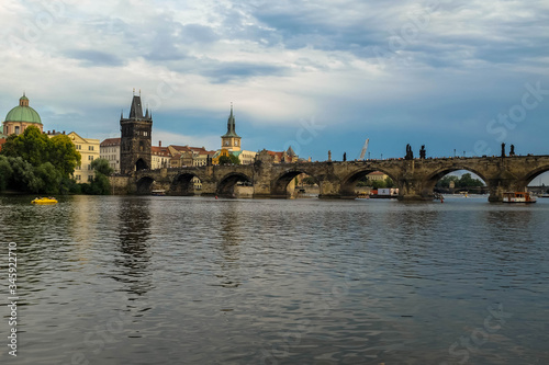 Charles bridge over the Vltava river in Prague. Czech Republic. Tourism in Europe.