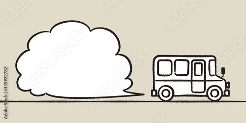 A bus that runs while producing gas. The shape of the gas is speech balloon.