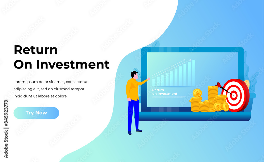 ROI concept, Return on investment, people managing financial chart, profit income, Pile Of Coins. Suitable for web landing page, ui, mobile app, banner template. Vector Illustration. ROI concept, Return on investment, people managing financial chart, profit income, Pile Of Coins. Suitable for web landing page, ui, mobile app, banner template. Vector Illustration.