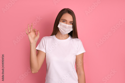 Girl with mask to protect her from Corona virus.