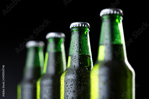Detail of bottles of cold beer