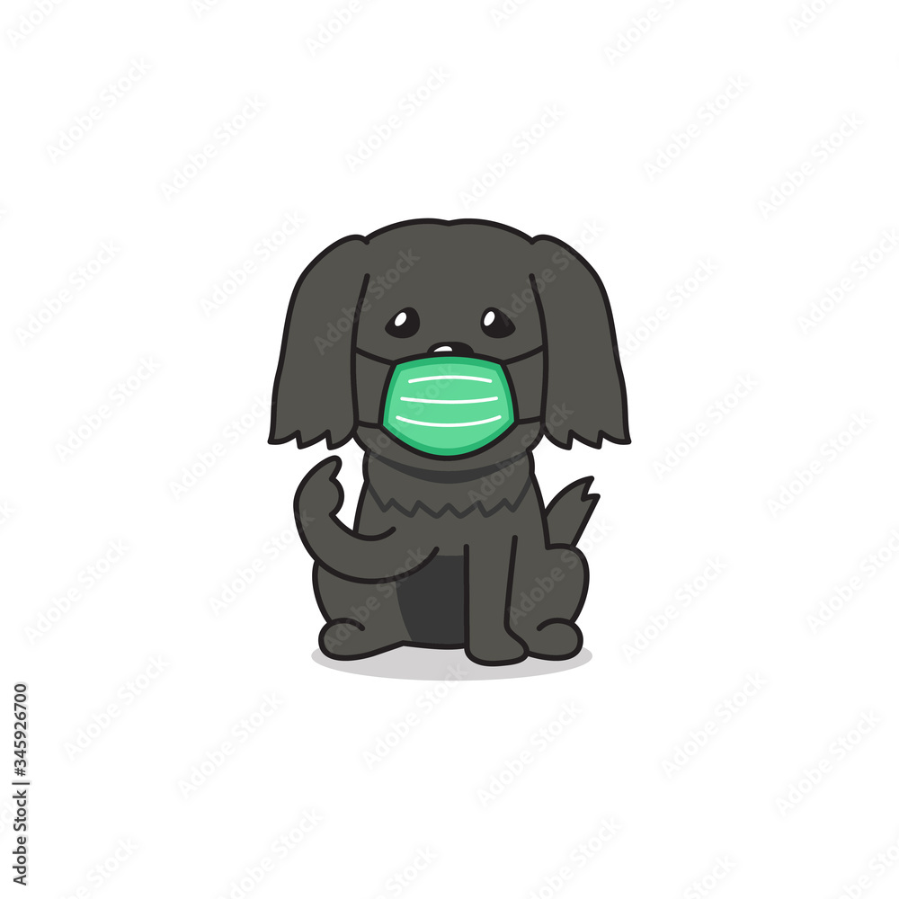 Cartoon character black dog wearing protective face mask for design. Stock  Vector | Adobe Stock