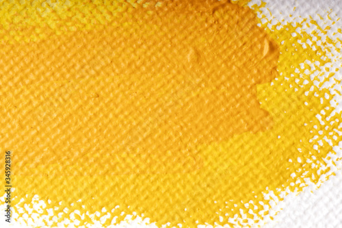 Rough yellow painted canvas, closeup