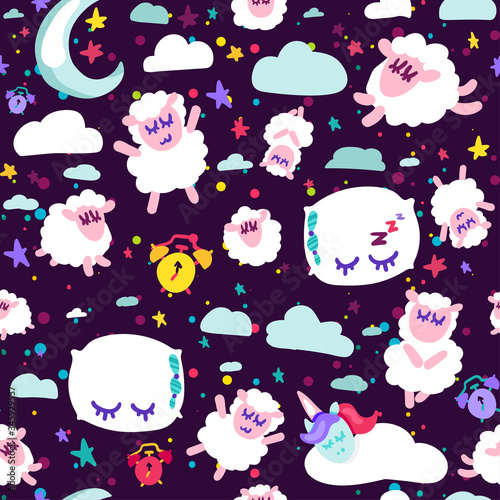 Bedtime, good night sleep vector seamless pattern