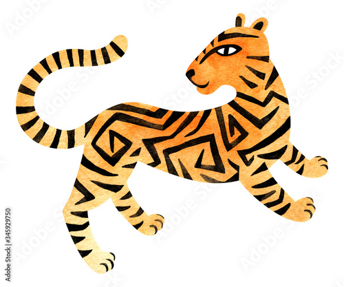 Fototapeta Naklejka Na Ścianę i Meble -  Watercolor jungle tiger. Hand painted exotic animal illustration.