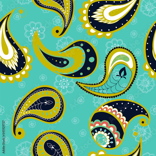 Green Ornament Turkish Vector Seamless Pattern. 