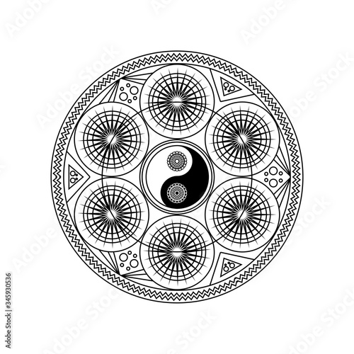 Yin Yang Symbol in Eastern Geometric Pattern