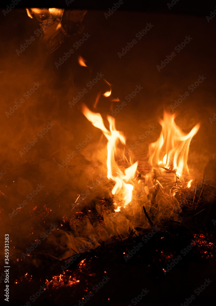 Flames burn brightly with red, orange, and yellow highlights. Fires, fire in the forest and in houses Flames burn brightly with red, orange, and yellow highlights. Fires, fire in the forest and in houses
