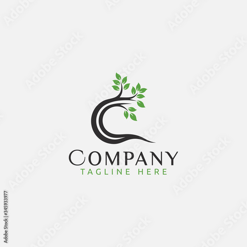 simple tree logo vector graphic with an icon that formed from combination of the letter "C” and tree