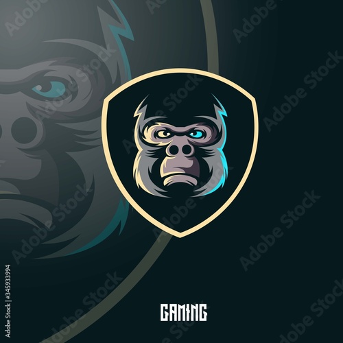 Gorilla mascot logo design vector with modern illustration concept style for badge, emblem and t shirt printing. Angry gorilla illustration for sport and e-sport team. photo