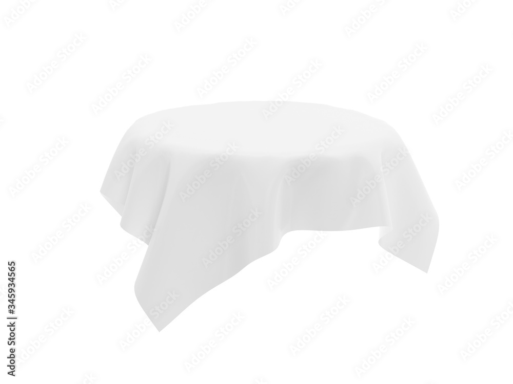 White tablecloth on invisible round table. 3d rendering illustration White tablecloth on invisible round table. 3d rendering illustration