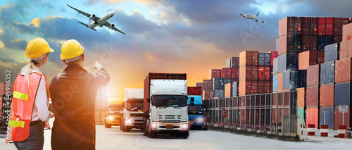Engineering with logistics background or transportation Industry or shipping business, Container Cargo shipment, truck delivery, airplane, import export Concept
