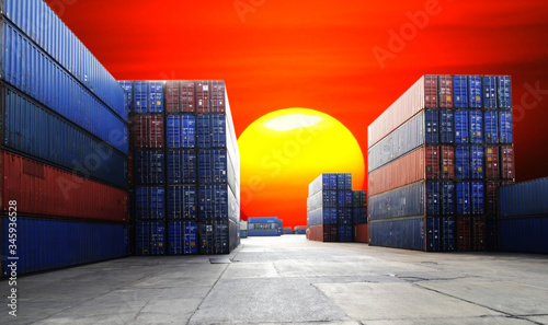  the logistics, there are container truck, ship in port and airplane