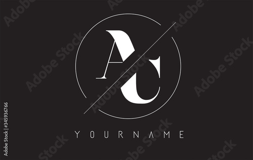 AC A C Cutted and Intersected Letters Logo with Round Frame Design Vector.