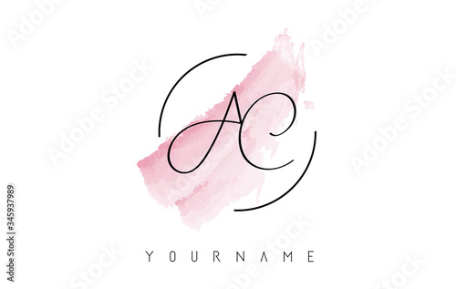 AC A C Handritten Letters Logo with Pink Pastel Watercolor Brush Stroke Concept.