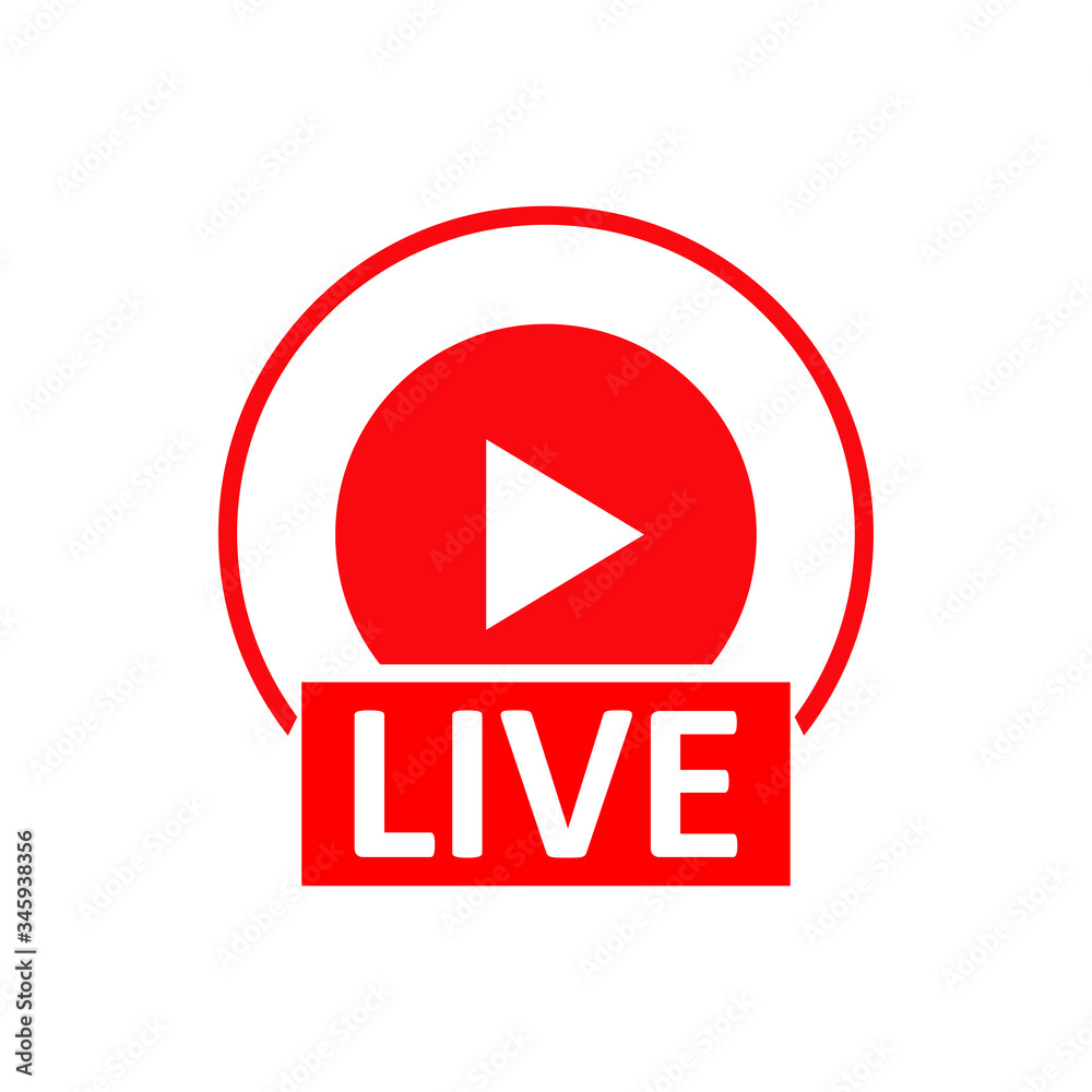 Live Stream sign. Red symbol, button of live streaming, broadcasting, online stream emblem. Live Stream sign. Red symbol, button of live streaming, broadcasting, online stream emblem.