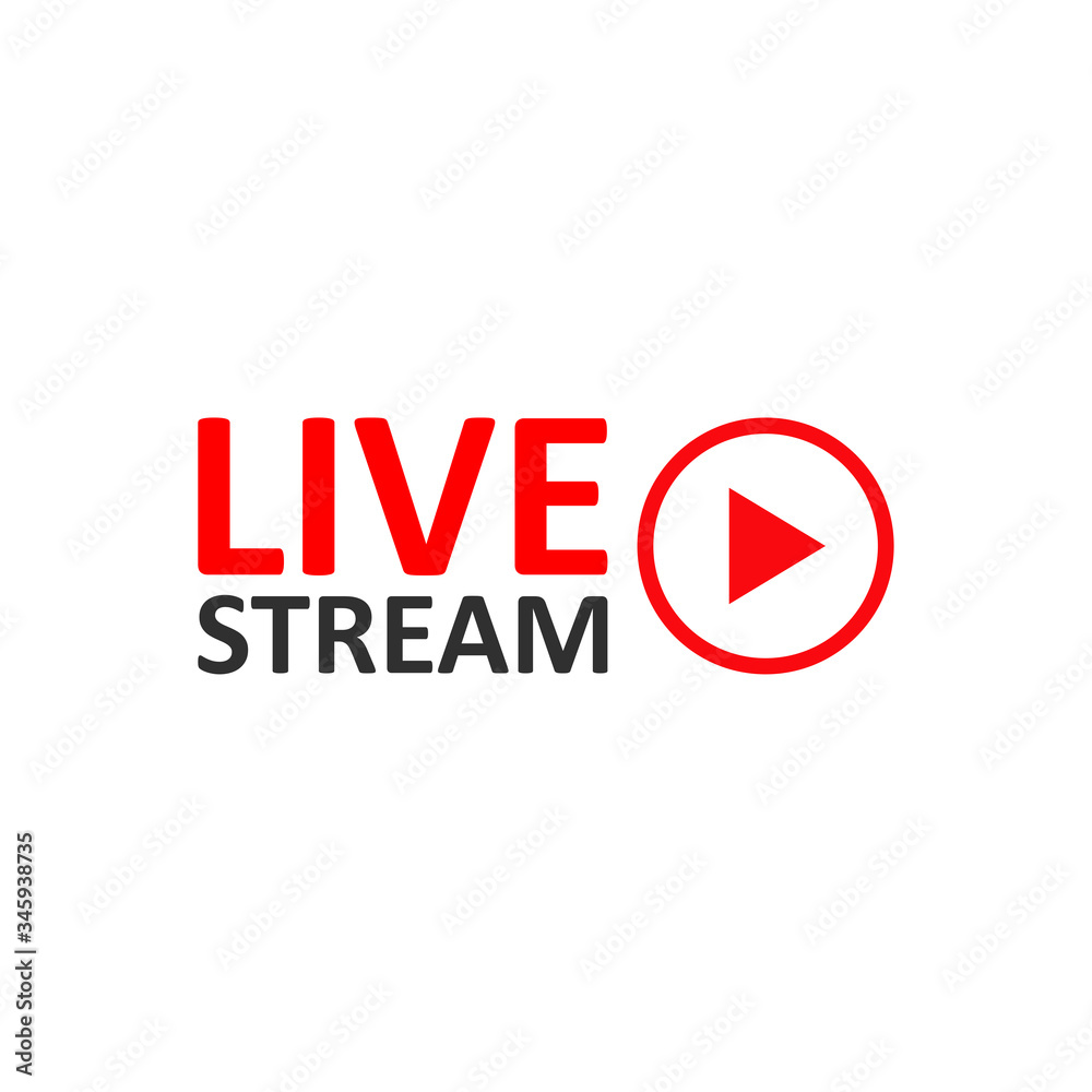 Live Stream sign. Red symbol, button of live streaming, broadcasting, online stream emblem.