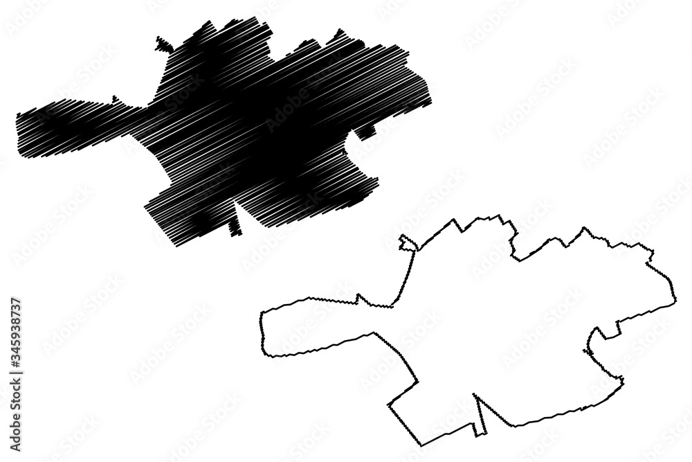 Ploiesti City (Republic of Romania, Prahova County) map vector illustration, scribble sketch City of Ploesti map