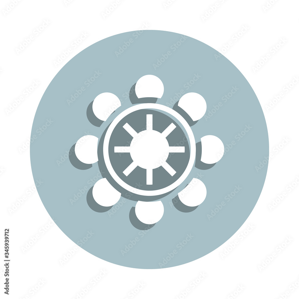 Dharma wheel badge icon. Simple glyph, flat vector of world religiosity icons for ui and ux, website or mobile application Dharma wheel badge icon. Simple glyph, flat vector of world religiosity icons for ui and ux, website or mobile application