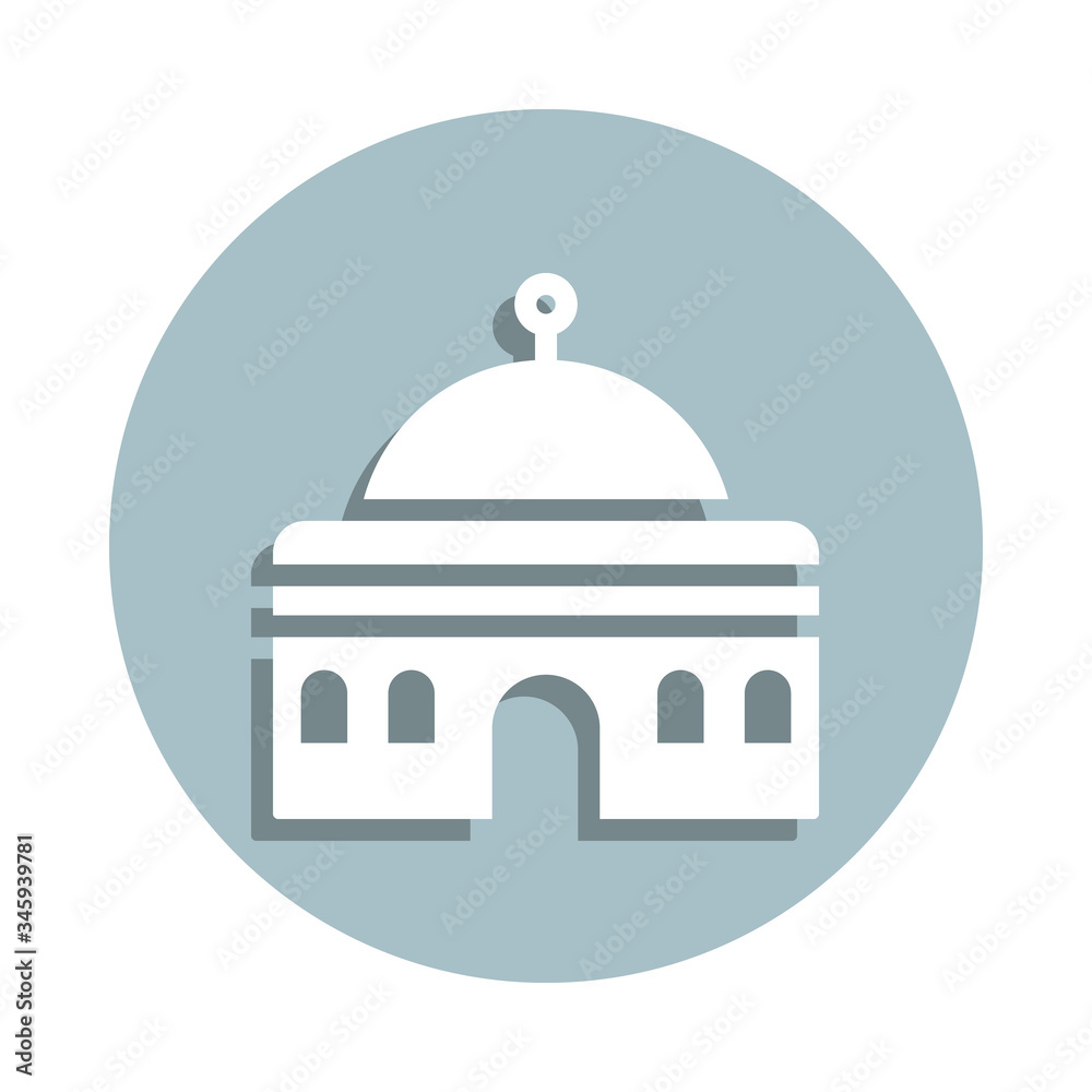 Mosque badge icon. Simple glyph, flat vector of world religiosity icons for ui and ux, website or mobile application Mosque badge icon. Simple glyph, flat vector of world religiosity icons for ui and ux, website or mobile application