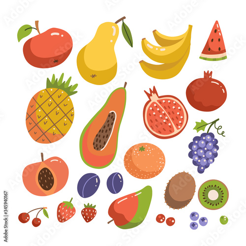 Big fruit set. Modern flat vactor design. Isolated objects. Fruit icons. hand drawn illustration collection.