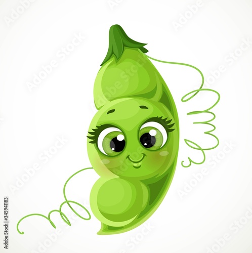 Cute little cartoon emoji green peas isolated on white background