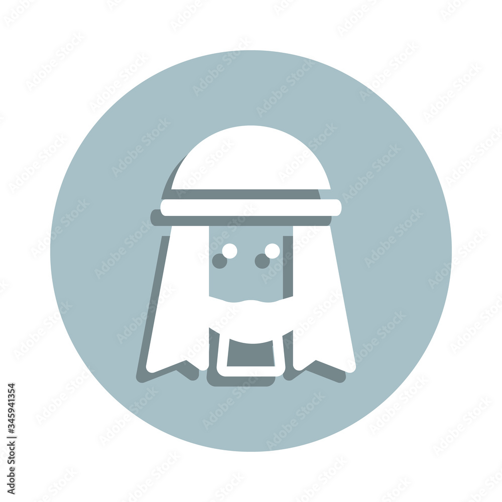 Muslim man badge icon. Simple glyph, flat vector of world religiosity icons for ui and ux, website or mobile application Muslim man badge icon. Simple glyph, flat vector of world religiosity icons for ui and ux, website or mobile application