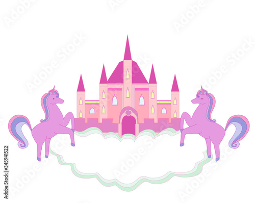 fairytale castle frame and flying unicorns