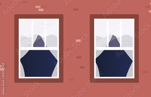 Windows outside brown house vector design