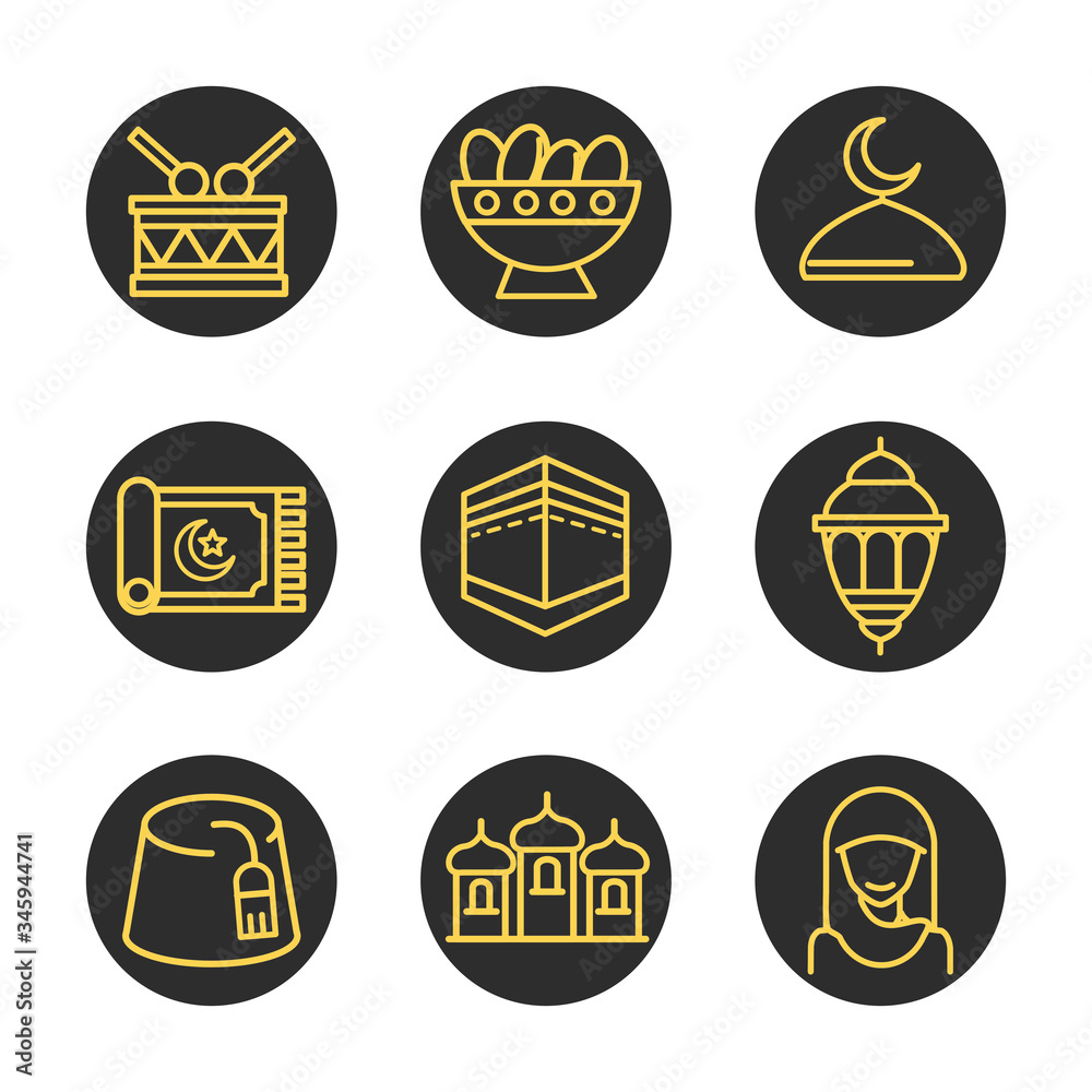 Naklejka premium eid mubarak islamic religious celebration traditional icons set flat style icon