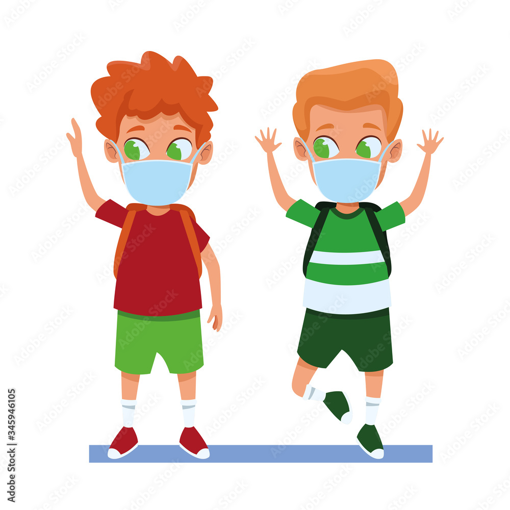 little boys using face masks for covid19