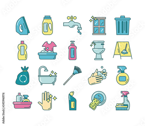 cleaning and desinfect set icons