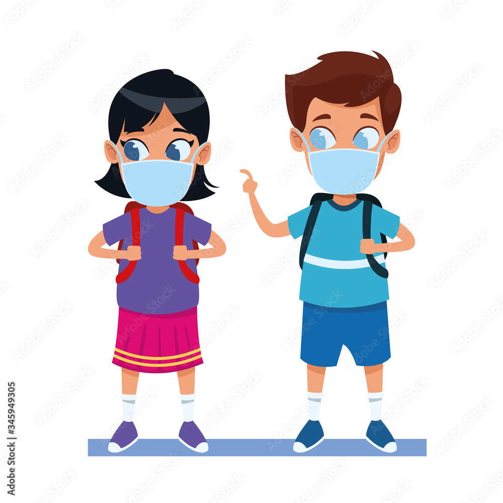 little kids couple using face masks for covid19