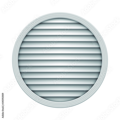 Round plastic air vent. Wall ventilation grate. Exhaust and supply ventilation system. Room conditioner element.